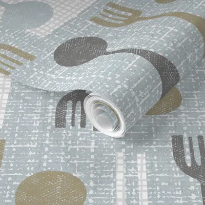 Spoonflower Pre-pasted Wallpaper Mid Mod Cutlery And Napkins 2' X 12' Removable