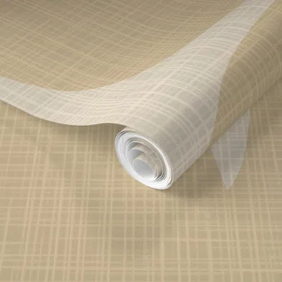 Spoonflower Pre-pasted Wallpaper Mid Mod Cut-out Geometric Diamonds Linen Texture - Beige On Cream White 2' X 12 In Neutral