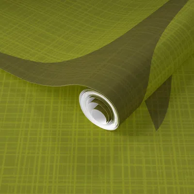 Spoonflower Pre-pasted Wallpaper Mid Mod Cut-out Geometric Diamonds Linen Texture - Light And Dark Green 2' X 12