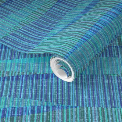 Spoonflower Pre-pasted Wallpaper Mid Mod Lines Blue Aqua 2' X 12' Removable