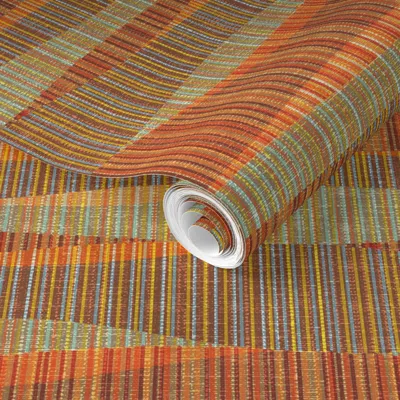 Spoonflower Pre-pasted Wallpaper Mid Mod Lines Brown Orange 2' X 12' Removable