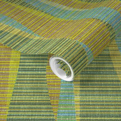 Spoonflower Pre-pasted Wallpaper Mid Mod Lines Olive And Brown Vertical 2' X 12' Removable