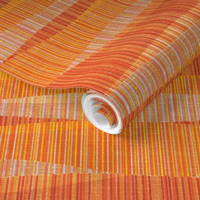 Spoonflower Pre-pasted Wallpaper Mid Mod Lines Red Coral Orange 2' X 12' Removable