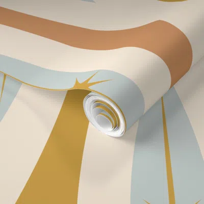 Spoonflower Pre-pasted Wallpaper Mid Mod Minimalism Surf Ogee-retro-beach-surfboard-linen Sea Salt-large 2' X 12
