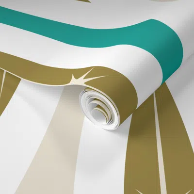 Spoonflower Pre-pasted Wallpaper Mid Mod Minimalism Surf Ogee-retro-beach-surfboard-olive Turquoise-large  Remov