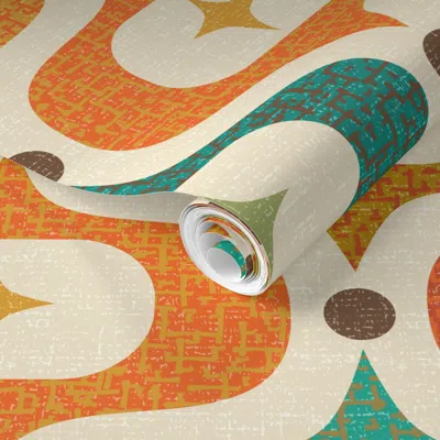 Spoonflower Pre-pasted Wallpaper Mid Mod Ogee 2' X 12' Removable In Multi