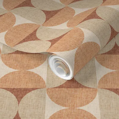 Spoonflower Pre-pasted Wallpaper Mid Mod Retro Geo Semi Circles Terracotta Beige Medium Small Scale  Removable