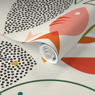 Spoonflower Pre-pasted Wallpaper Mid Mod Swimming 2' X 12' Removable