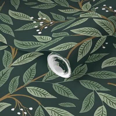 Spoonflower Pre-pasted Wallpaper Mid-century Green Leaf Harmony 2' X 12' Removable