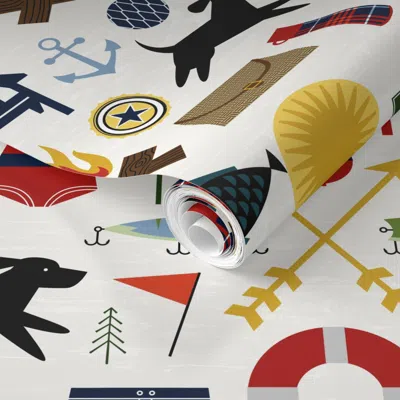 Spoonflower Pre-pasted Wallpaper Mid-century Lake House - Light Background 2' X 12' Removable