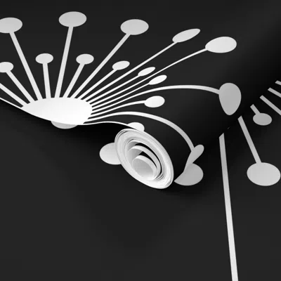 Spoonflower Pre-pasted Wallpaper Midcentury Mod Dandelion In Black And White Vintage Geometric Floral  Removable