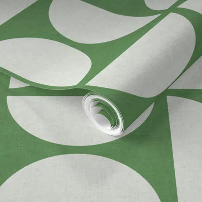Spoonflower Pre-pasted Wallpaper Mid-century Modern Geometric (medium Scale) - Kelly Green & White 2' X 12' Remo