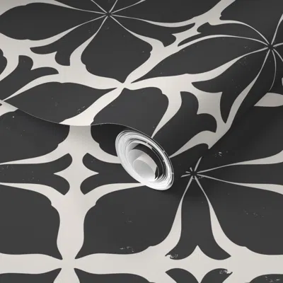 Spoonflower Pre-pasted Wallpaper Mid-century Modern Retro Blockprint Tile Look Backsplash - Black And White 2' X