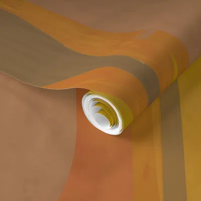 Spoonflower Pre-pasted Wallpaper Midcentury Plateau-orange-mustard 2' X 12' Removable