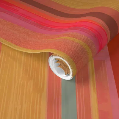 Spoonflower Pre-pasted Wallpaper Midc-plateau-gold-orange 2' X 12' Removable