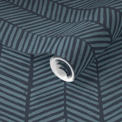 Spoonflower Pre-pasted Wallpaper Midnight Gemma Ziggy Block Print 2' X 12' Removable