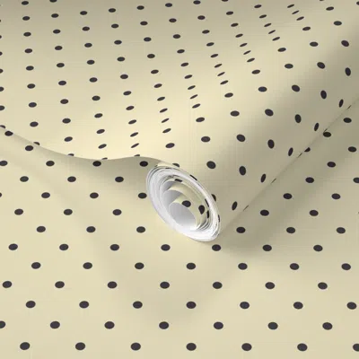 Spoonflower Pre-pasted Wallpaper Mini Micro Pin Dots Black On Neutral Yellow  Removable In Brown