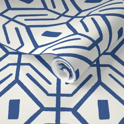 Spoonflower Pre-pasted Wallpaper Minimal Geometric/dark Blue/large  Removable