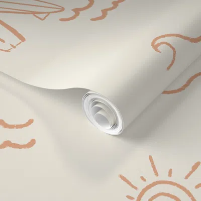 Spoonflower Pre-pasted Wallpaper Minimal Surfboard Beach Brown And Beige 2' X 12' Removable