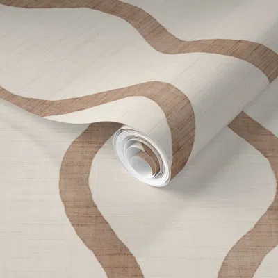 Spoonflower Pre-pasted Wallpaper Minimalist Boho Retro Wavy Stripes Muted Earth Brown On Warm Neutral Greige 2' 