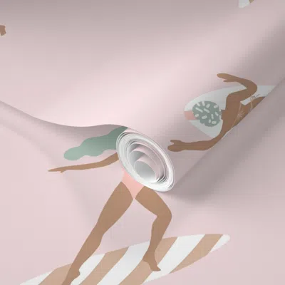 Spoonflower Pre-pasted Wallpaper Minimalist Boho Surfer Girls Pastel Beach Summer 2' X 12' Removable