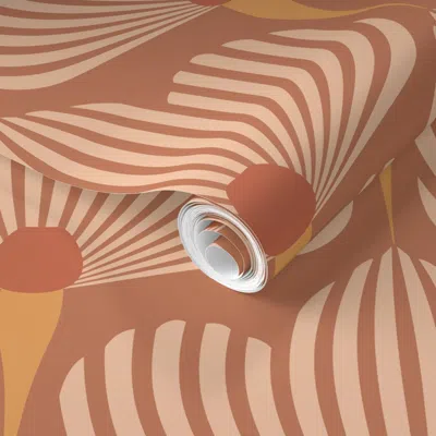 Spoonflower Pre-pasted Wallpaper Minimalist Geometric Floral Art Deco - Earthy Tones 2' X 12' Removable