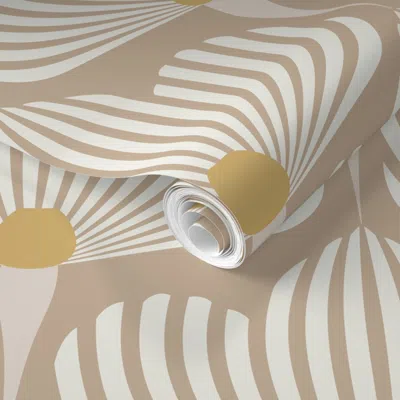 Spoonflower Pre-pasted Wallpaper Minimalist Geometric Floral Art Deco - Warm Neutral 2' X 12' Removable