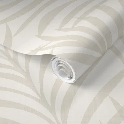 Spoonflower Pre-pasted Wallpaper Minimalist Palm Leaf - Japandi Coastal Accent Wall - Natural Linen Texture  Rem In Neutral