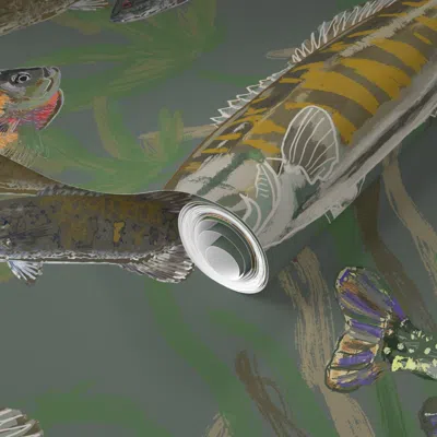 Spoonflower Pre-pasted Wallpaper Minnesota Lakes - Fresh Water Fish - Custom 2' X 12' Removable