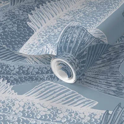 Spoonflower Pre-pasted Wallpaper Minnesota Walleye Fish In Blue 2' X 12' Removable