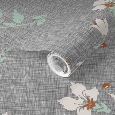 Spoonflower Pre-pasted Wallpaper Mint Floral Linen 2' X 12' Removable