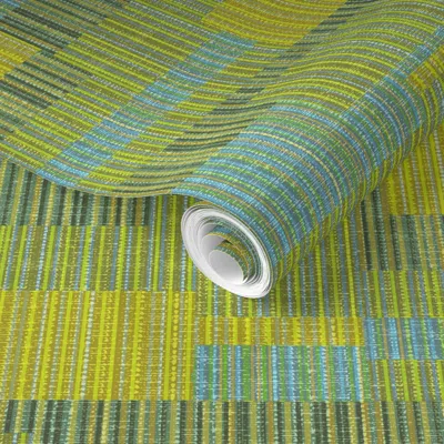 Spoonflower Pre-pasted Wallpaper Mod Blocks Lime Green Aqua 2' X 12' Removable