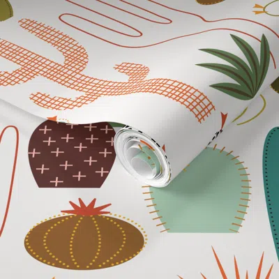 Spoonflower Pre-pasted Wallpaper Mod Desert Garden - Custom Soft Gray 2' X 12' Removable