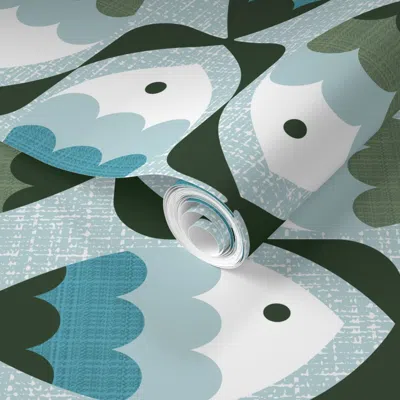 Spoonflower Pre-pasted Wallpaper Mod Lake Fish 2' X 12' Removable