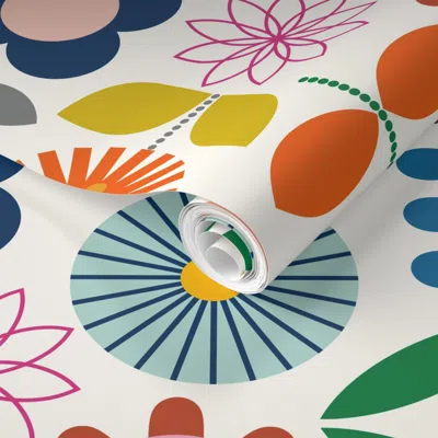 Spoonflower Pre-pasted Wallpaper Mod Scandinavian Garden - Large Scale 2' X 12' Removable