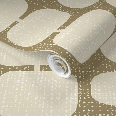 Spoonflower Pre-pasted Wallpaper Mod Textured Dots Ivory/taupe Small 2' X 12' Removable