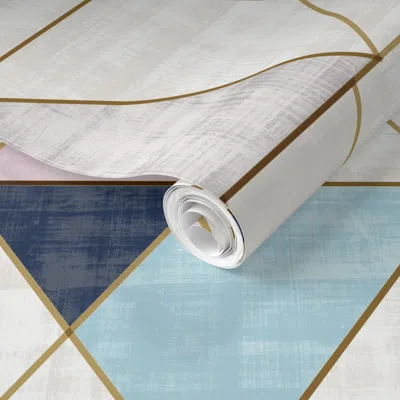 Spoonflower Pre-pasted Wallpaper Mod Triangles Navy Blue Lilac - Custom  Removable In Blue/gold/gray