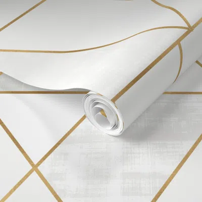 Spoonflower Pre-pasted Wallpaper Mod Triangles - White + Gold 2' X 12' Removable