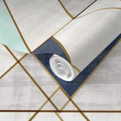 Spoonflower Pre-pasted Wallpaper Mod Triangles Xl Vintage Navy Mint 2' X 12' Removable In Multi