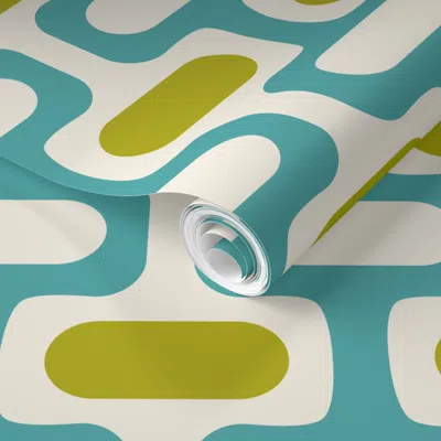 Spoonflower Pre-pasted Wallpaper Mod Waves Los Feliz Forte  Removable