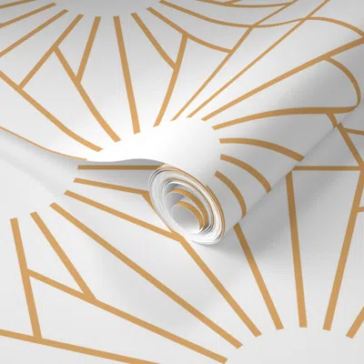 Spoonflower Pre-pasted Wallpaper Modern Art Deco Geometric Linear Sunbursts-gold Yellow And White-large 2' X 12'
