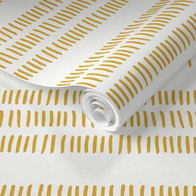Spoonflower Pre-pasted Wallpaper Modern Farmhouse Dash (large Scale) Gold Stripse 2' X 12' Removable In Neutral