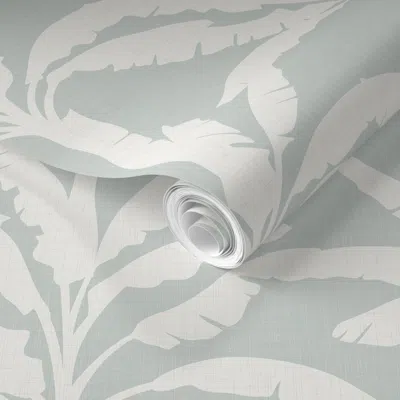 Spoonflower Pre-pasted Wallpaper Modern Holiday - Palms On Mint / Large  Removable In Blue
