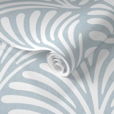 Spoonflower Pre-pasted Wallpaper Modern Large Scale Scallop Fans In Coastal Sky Blue With Linen Look Texture 2' 