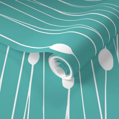 Spoonflower Pre-pasted Wallpaper Modern Minimalist Lines & Dot Geometric - Abstract Linear Dot Teal Aqua (j) 2' 
