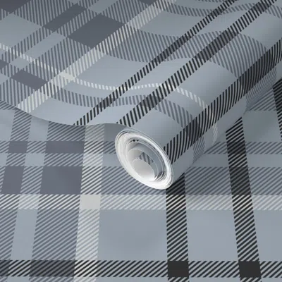 Spoonflower Pre-pasted Wallpaper Modern Muted Farmhouse Blue Tartan Plaid For Stylish Home Office Or Bedroom 2' 