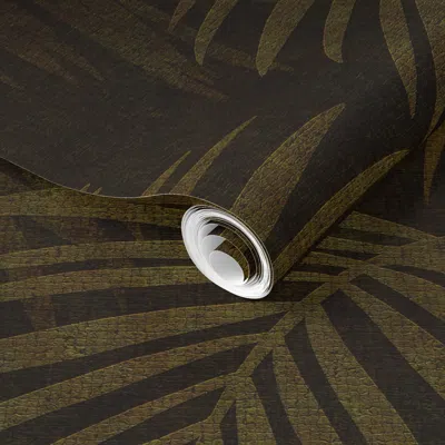 Spoonflower Pre-pasted Wallpaper Modern Textured Tropical Palm - Golden Brown 2' X 12' Removable