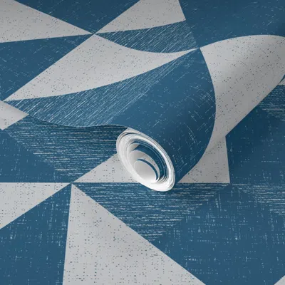 Spoonflower Pre-pasted Wallpaper Modern Triangle Quilt-blue 2' X 12' Removable