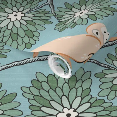 Spoonflower Pre-pasted Wallpaper Monkey Forest/golden On Eggshell Blue/large  Removable