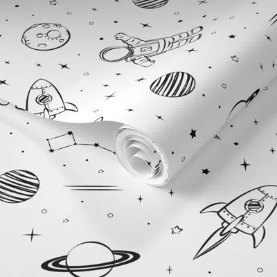 Spoonflower Pre-pasted Wallpaper Monochrome - Space Print 2' X 12' Removable